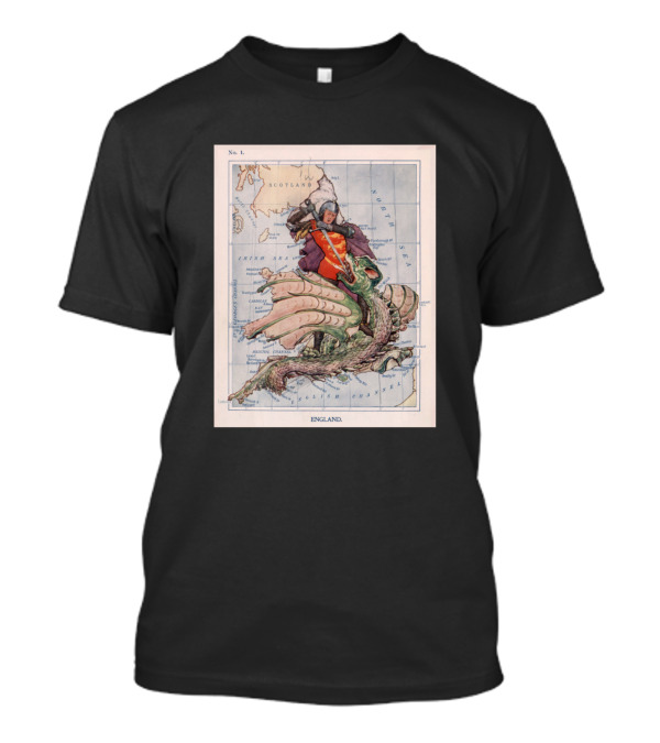 No. 1 England Map With St George Slaying Dragon Over Ireland Sea T-Shirt