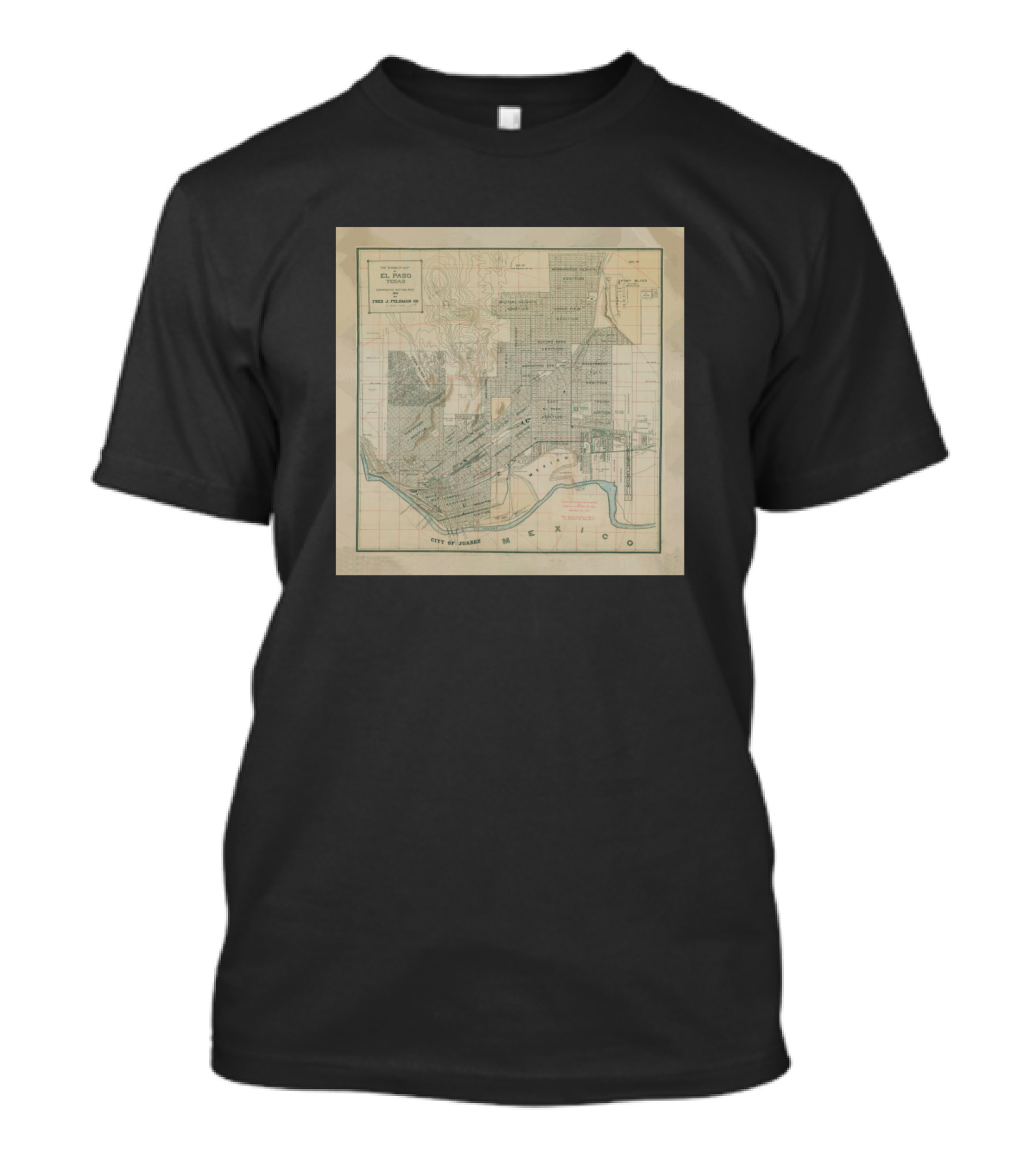 Vintage 1914 Map Of El Paso Texas And Ciudad Juarez Mexico T-Shirt