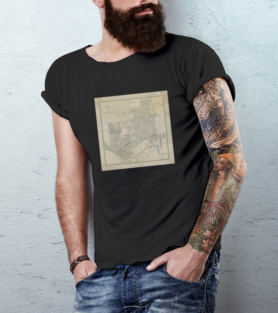 Vintage 1914 Map Of El Paso Texas And Ciudad Juarez Mexico T-Shirt