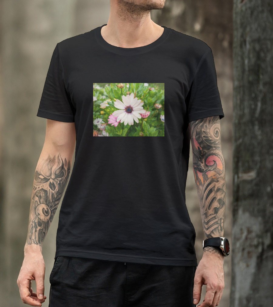 White Asters Flower Blooms In Lush Green Fields T-Shirt