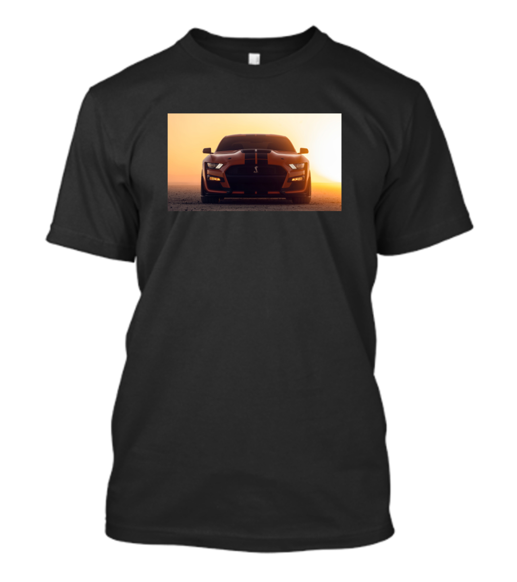 Ford Mustang Sunrise Silhouette With Yellow Glow And Black Detail T-Shirt