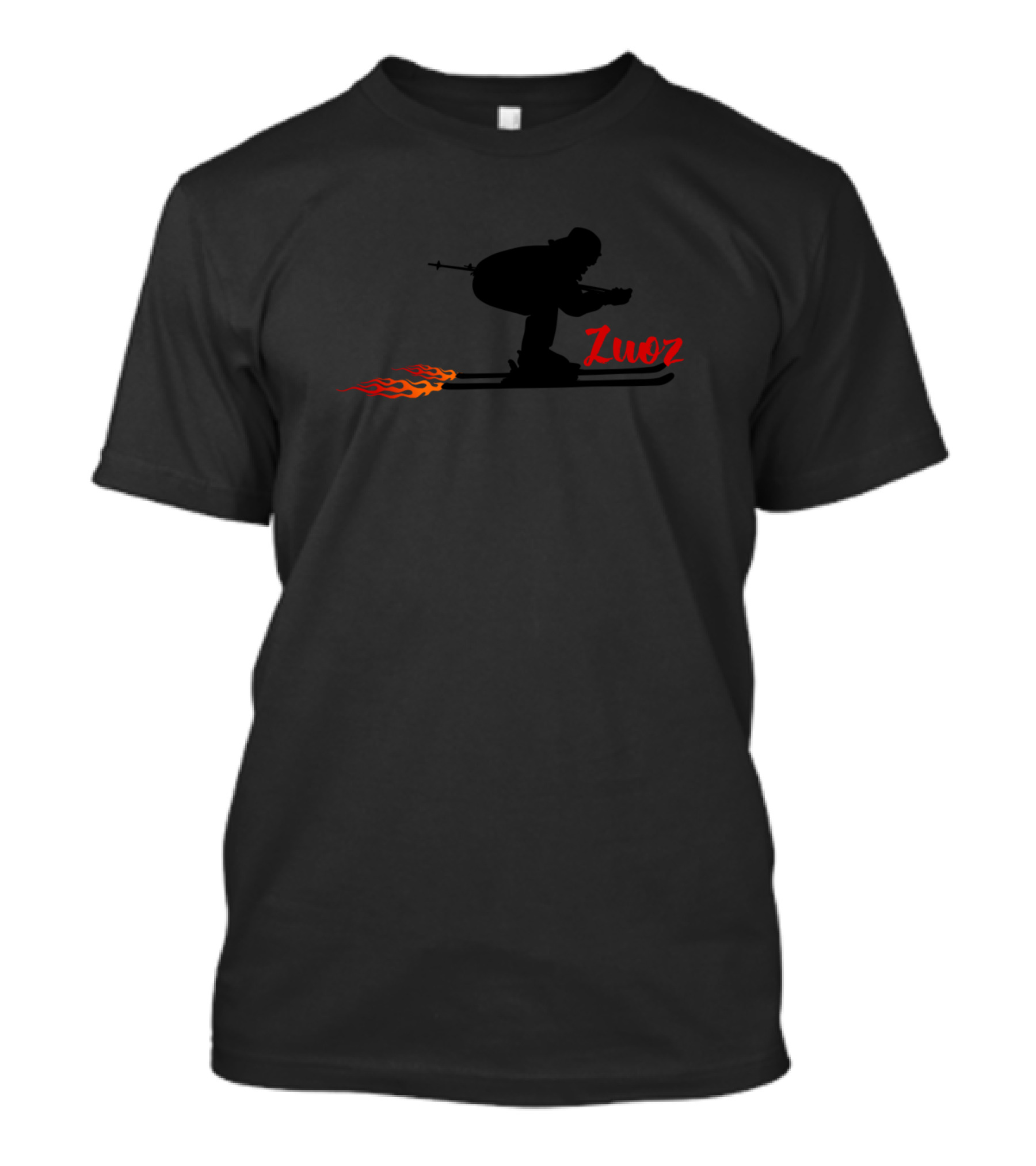 Zuoz Switzerland Skiing Silhouette With Flaming Skis T-Shirt