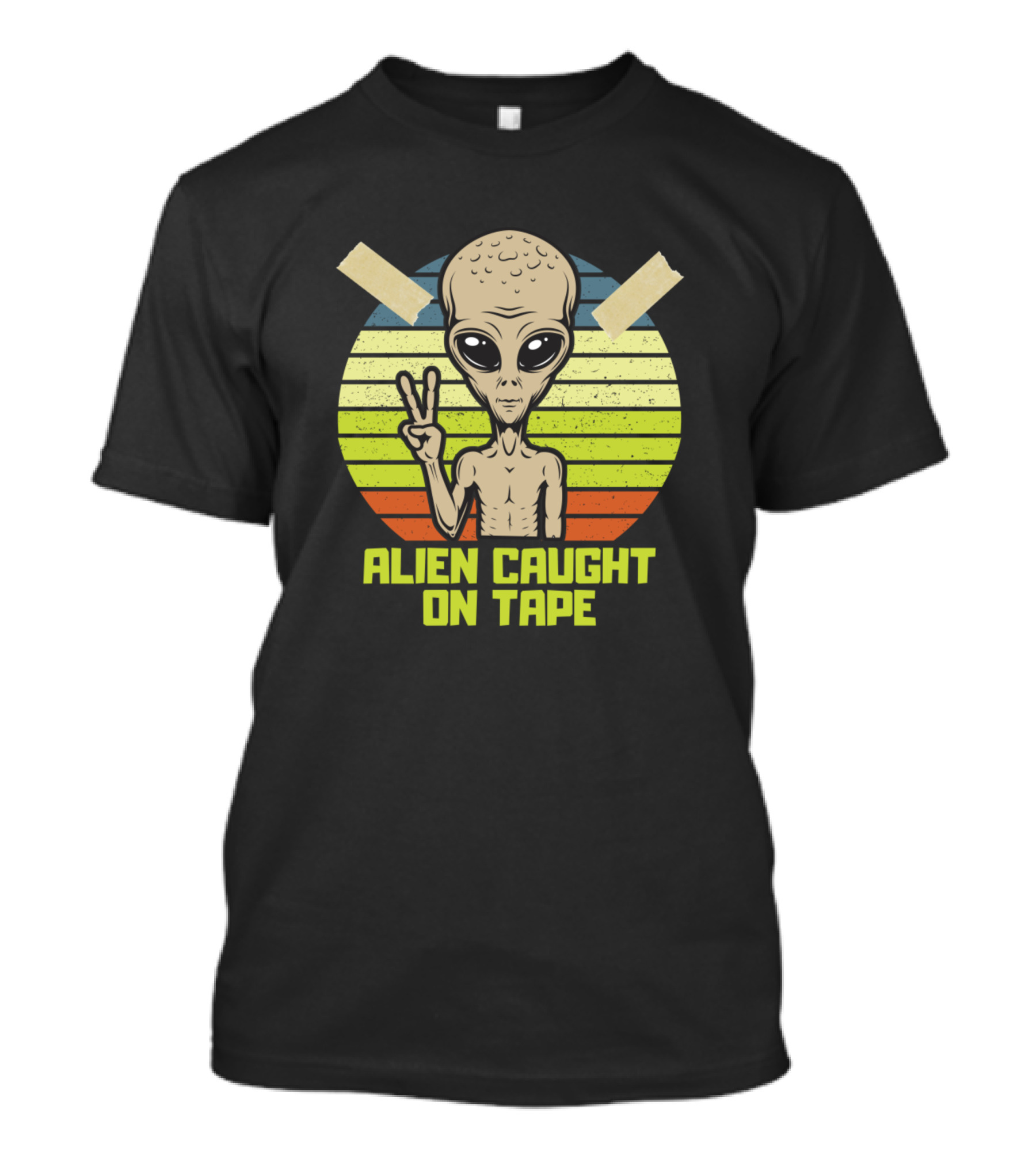 Alien Caught On Tape Retro Peaceful Funny Cute Alien T-Shirt