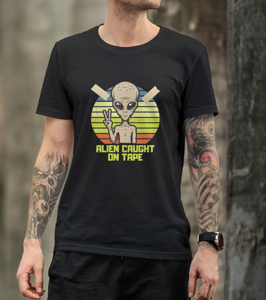 Alien Caught On Tape Retro Peaceful Funny Cute Alien T-Shirt