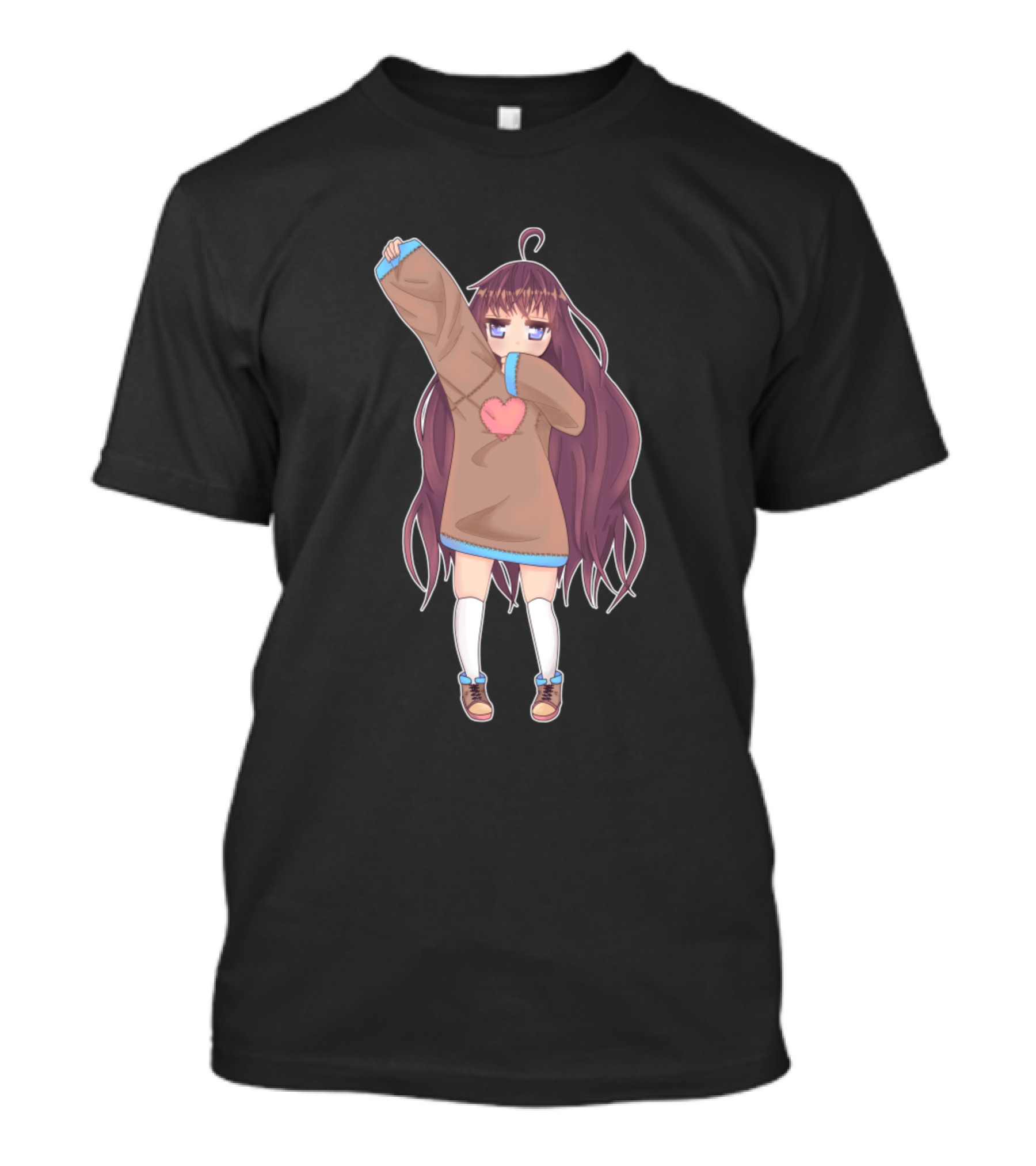 Anime Girl Yanna Cute Long-Haired Character With Heart Patch T-Shirt