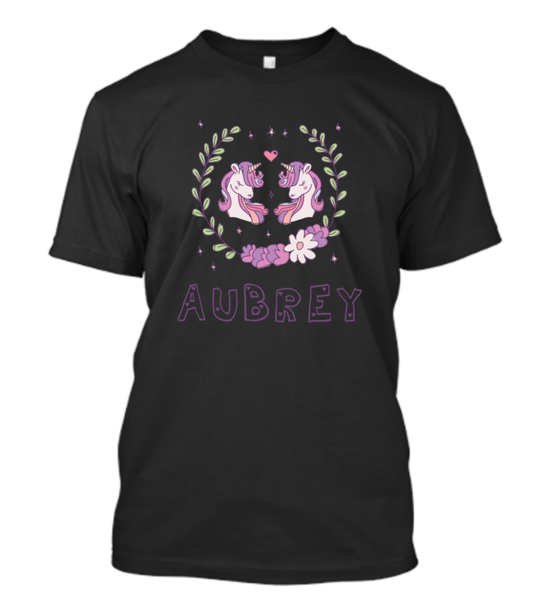 Aubrey Unicorns Floral Wreath And Heart T-Shirt