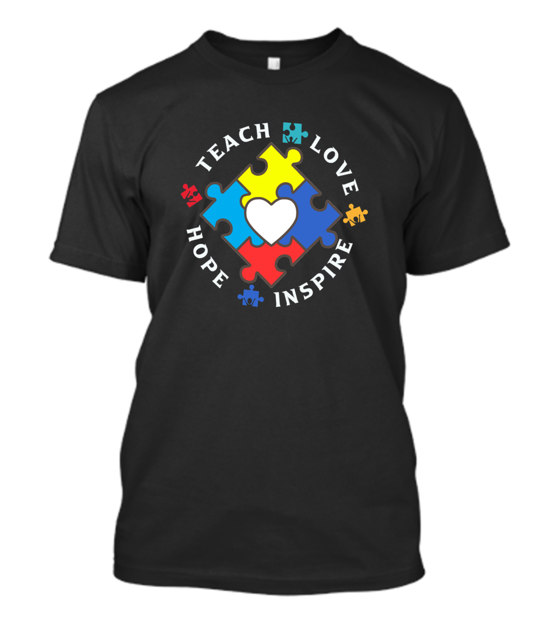 Teach Love Hope Inspire Autism Teacher Special Ed Puzzle Heart T-Shirt