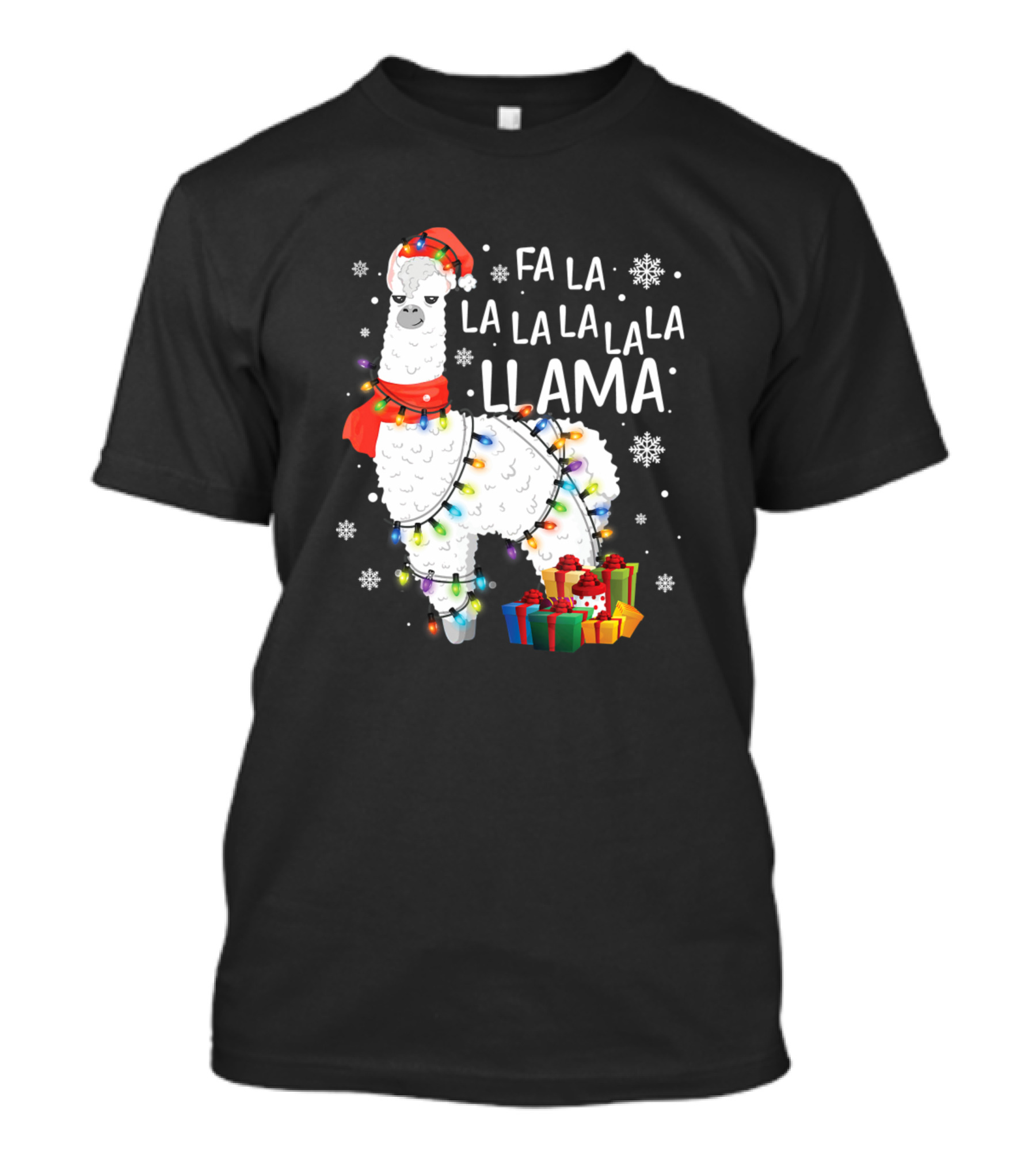 Fa La La Llama Merry Christmas Llama Lights Presents T-Shirt