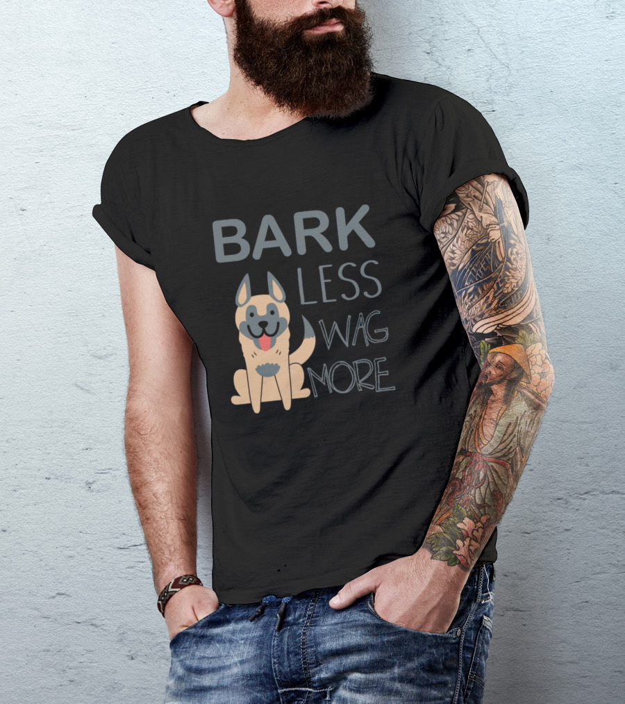 Bark Less Wag More Dog Lover Product German Shepherd Cartoon T-Shirt