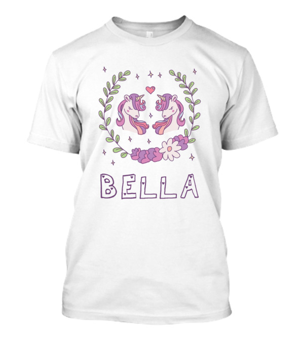 Bella Magical Unicorns With Heart And Floral Accents T-Shirt