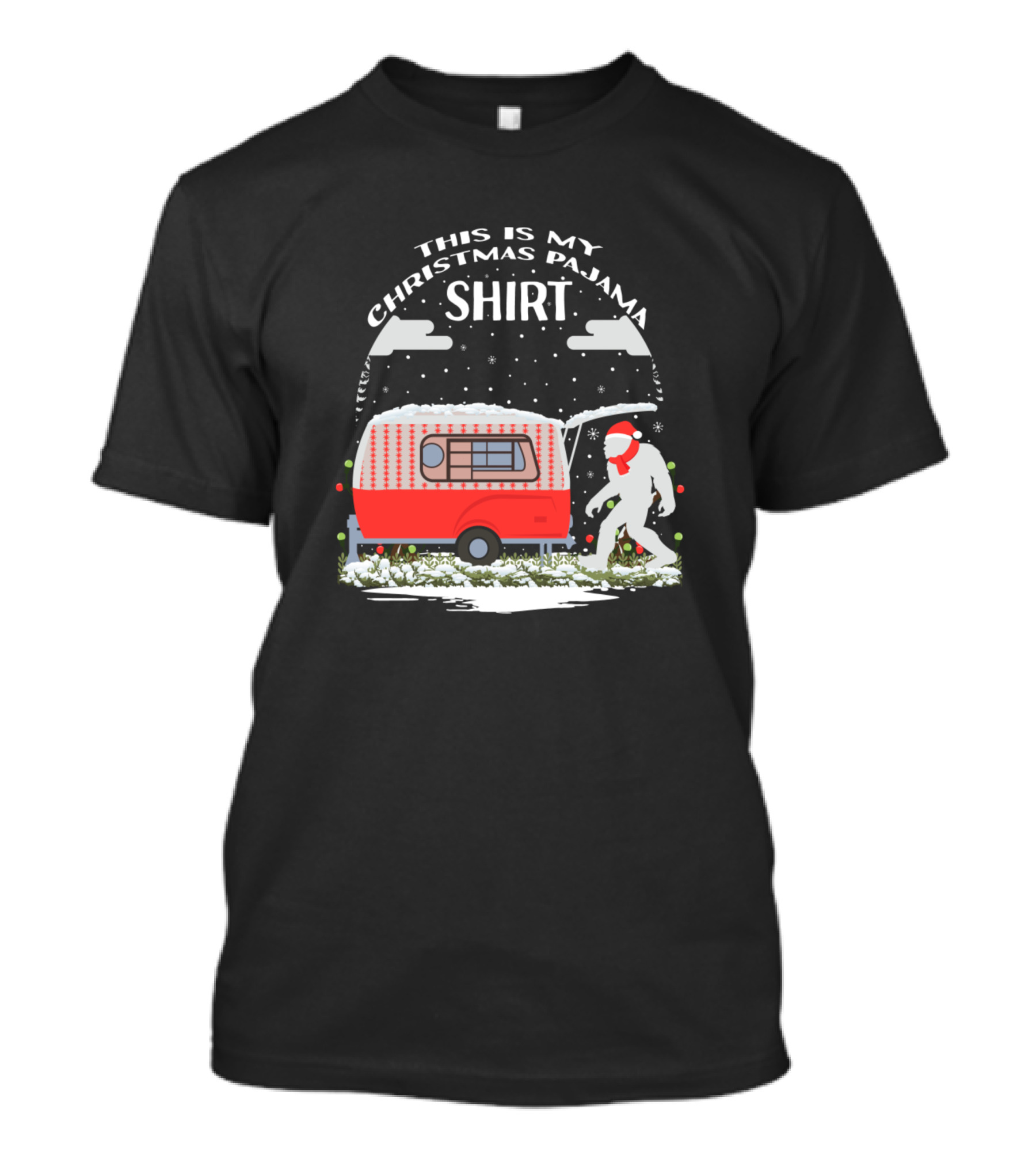 This Is My Christmas Pajama Shirt Bigfoot Camper Santa Hat T-Shirt