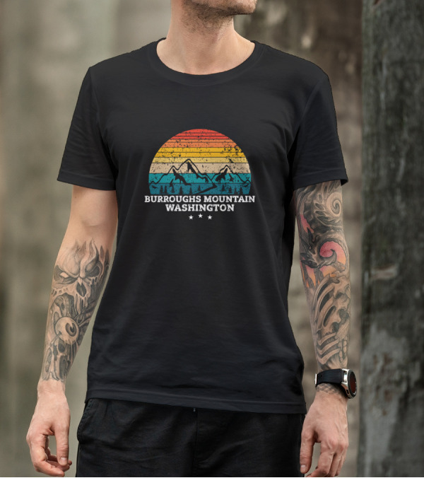 Burroughs Mountain Washington Retro Sunset With Forest And Stars T-Shirt