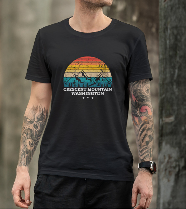 Crescent Mountain Washington Sunset Vintage Stripes With Stars T-Shirt