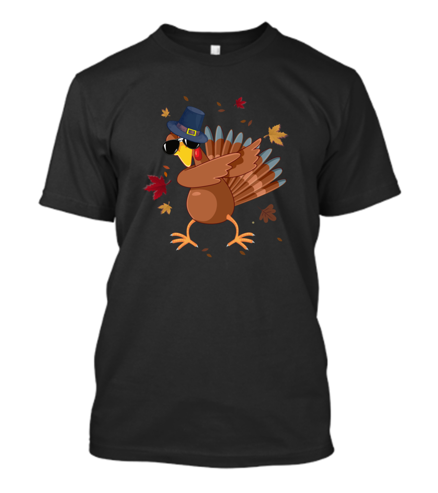Cute Dabbing Turkey Thanksgiving Dancing With Falling Autumn Leaves T-Shirt
