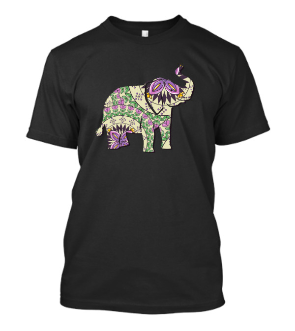 Elephant Floral Pattern With Flowers And Leaves In Kids T-Shirt