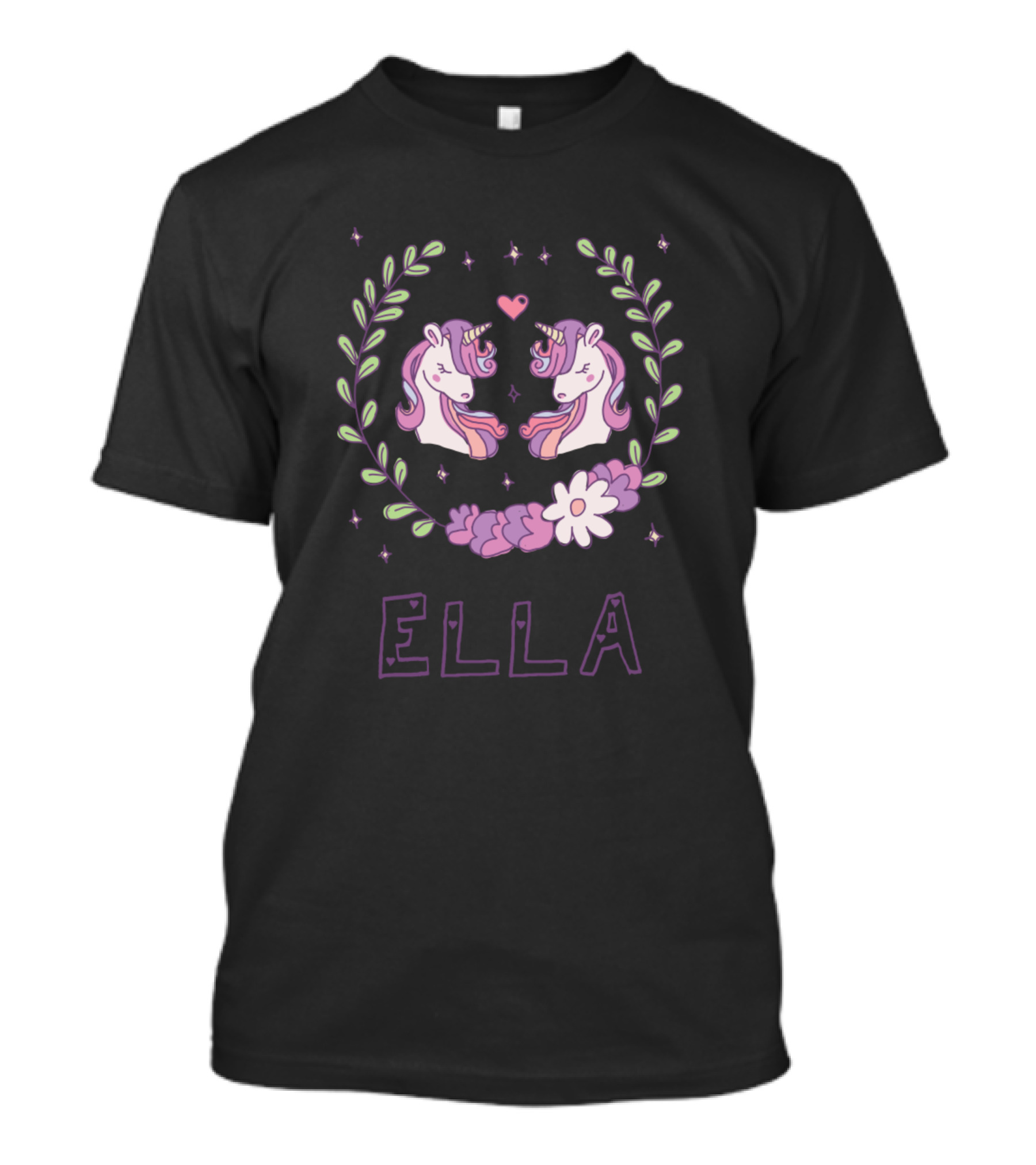 Ella Unicorns Floral Pink Heart Laurel Decoration T-Shirt