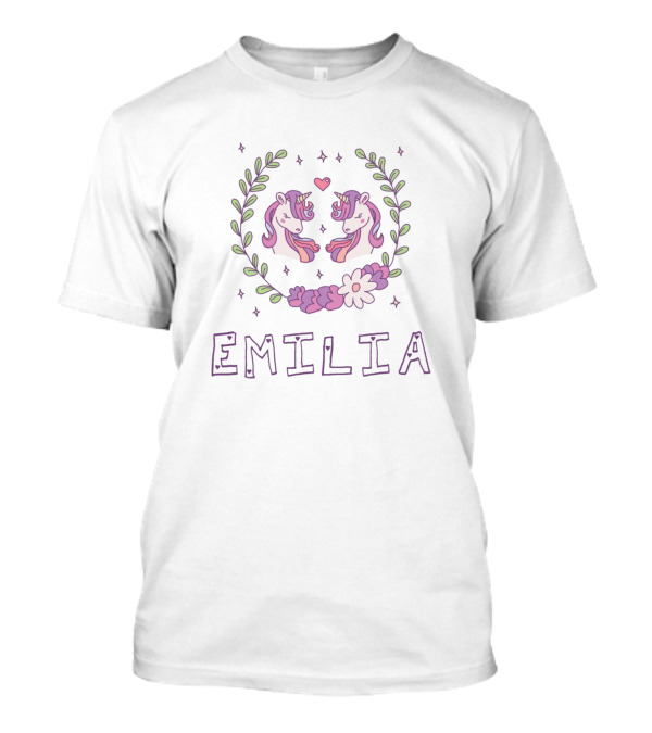Emilia Unicorns Flowers Laurel Heart Pastel Fantasy T-Shirt