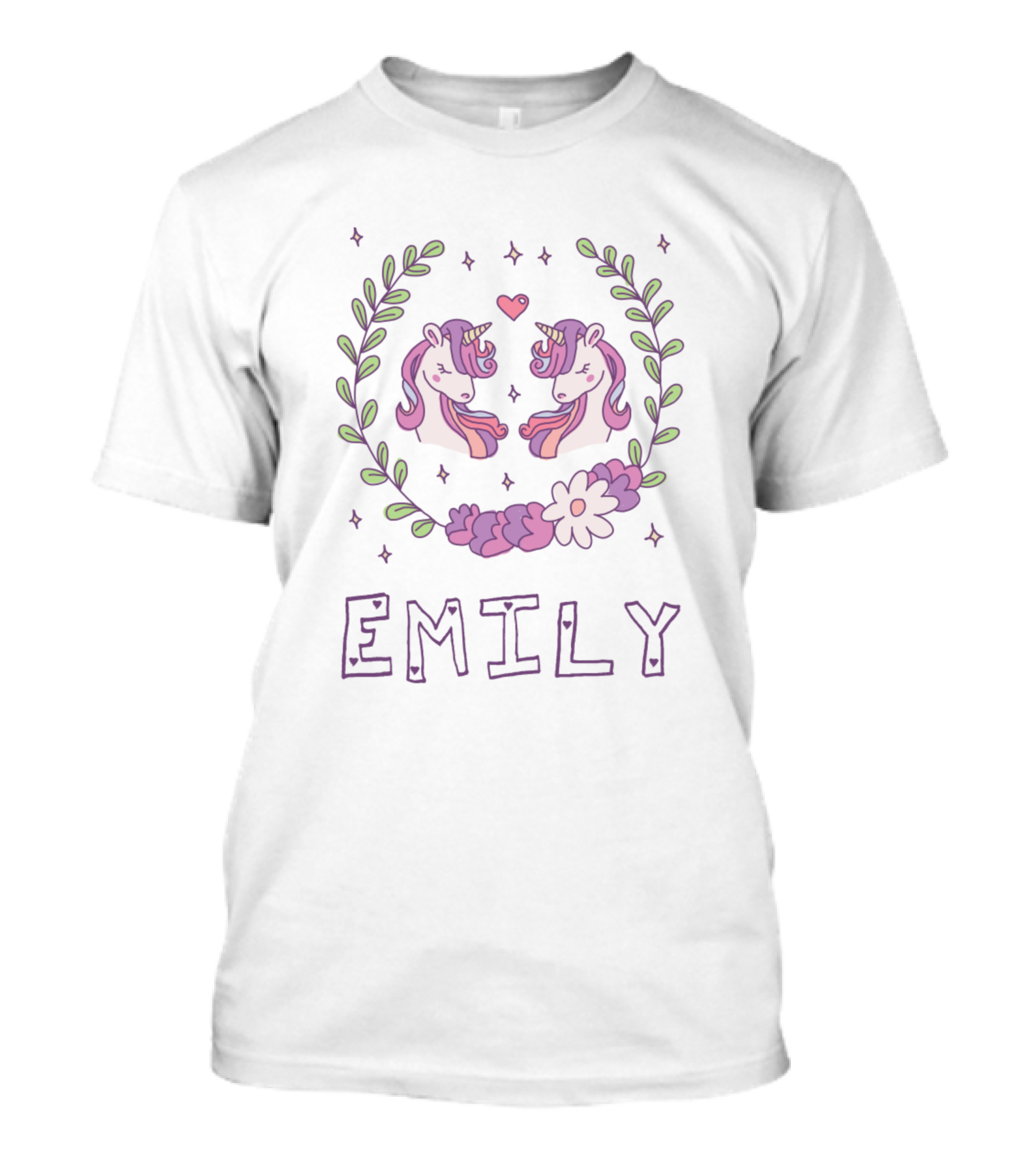 Emily Unicorn Floral Heart Wreath T-Shirt