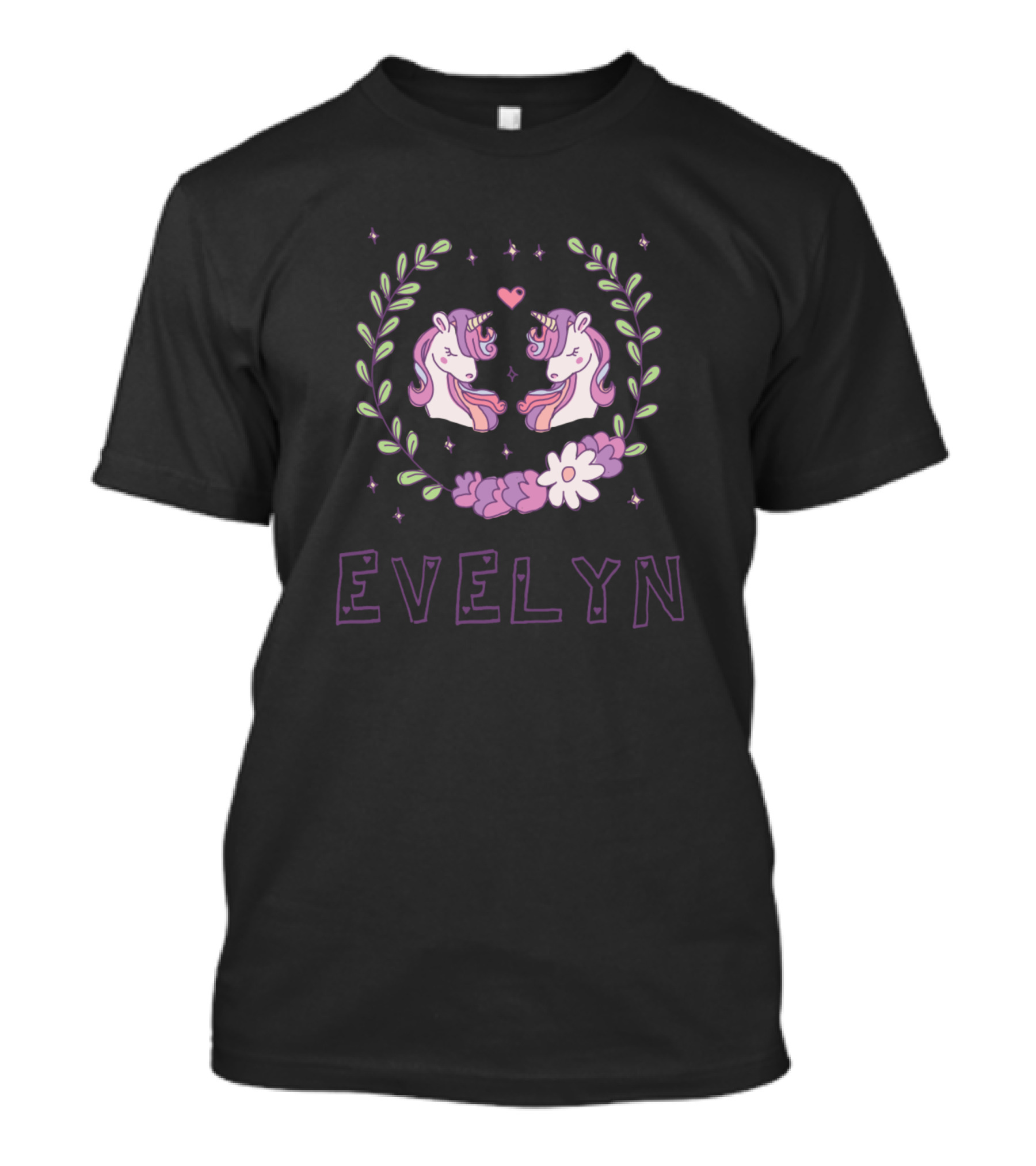 Evelyn Unicorns With Floral And Heart Accents T-Shirt
