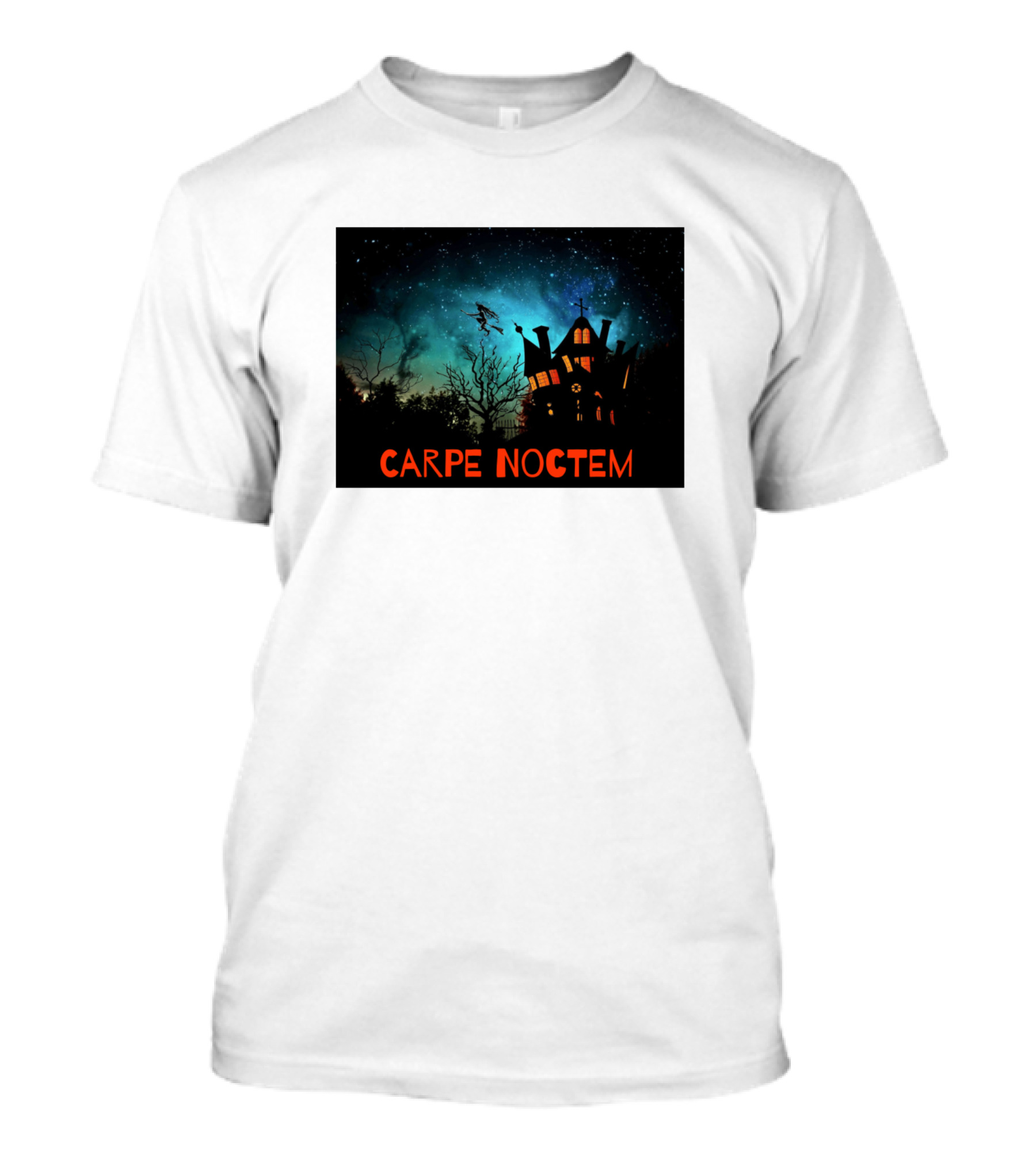 Halloween Fun Carpe Noctem Seize The Night Haunted House Silhouette With Witch Flying T-Shirt