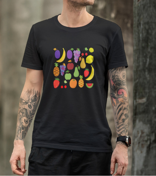 Fresh Fruity Bananas Grapes Strawberries Apples Pears Pineapples Oranges Cherries Lemons Plums Watermelon T-Shirt