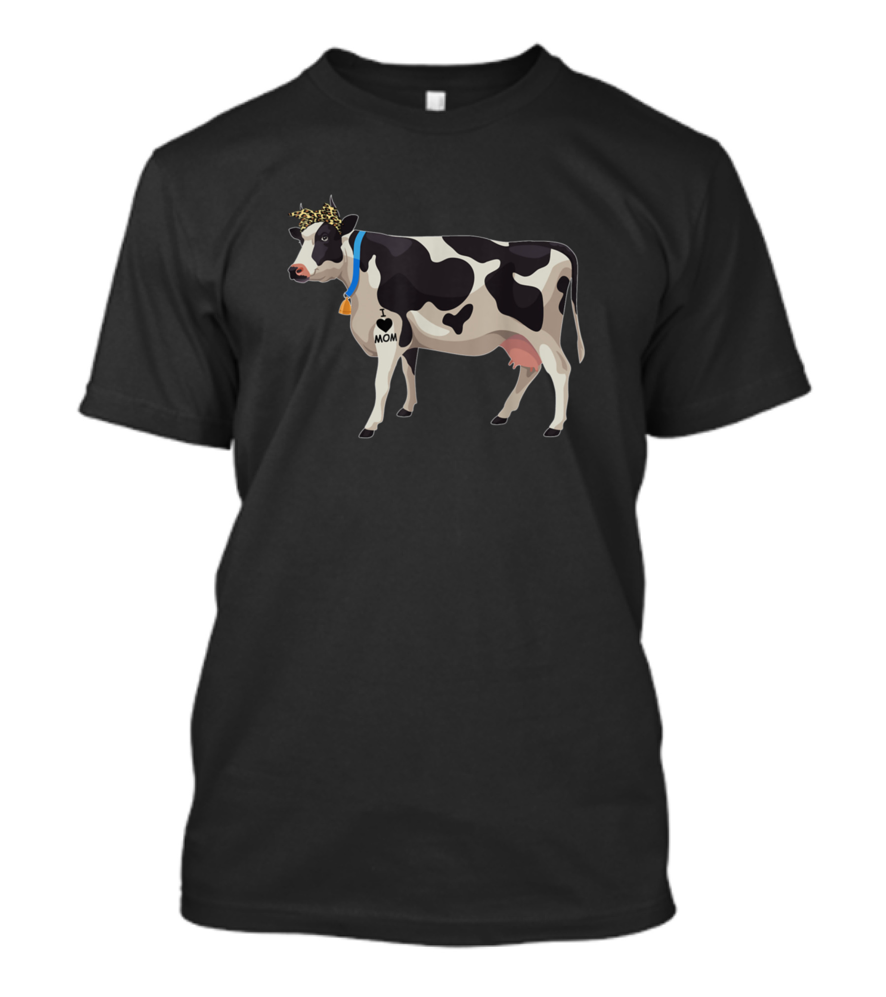 I Love Mom Cow Tattoo Black And White Cow With Flower Crown T-Shirt