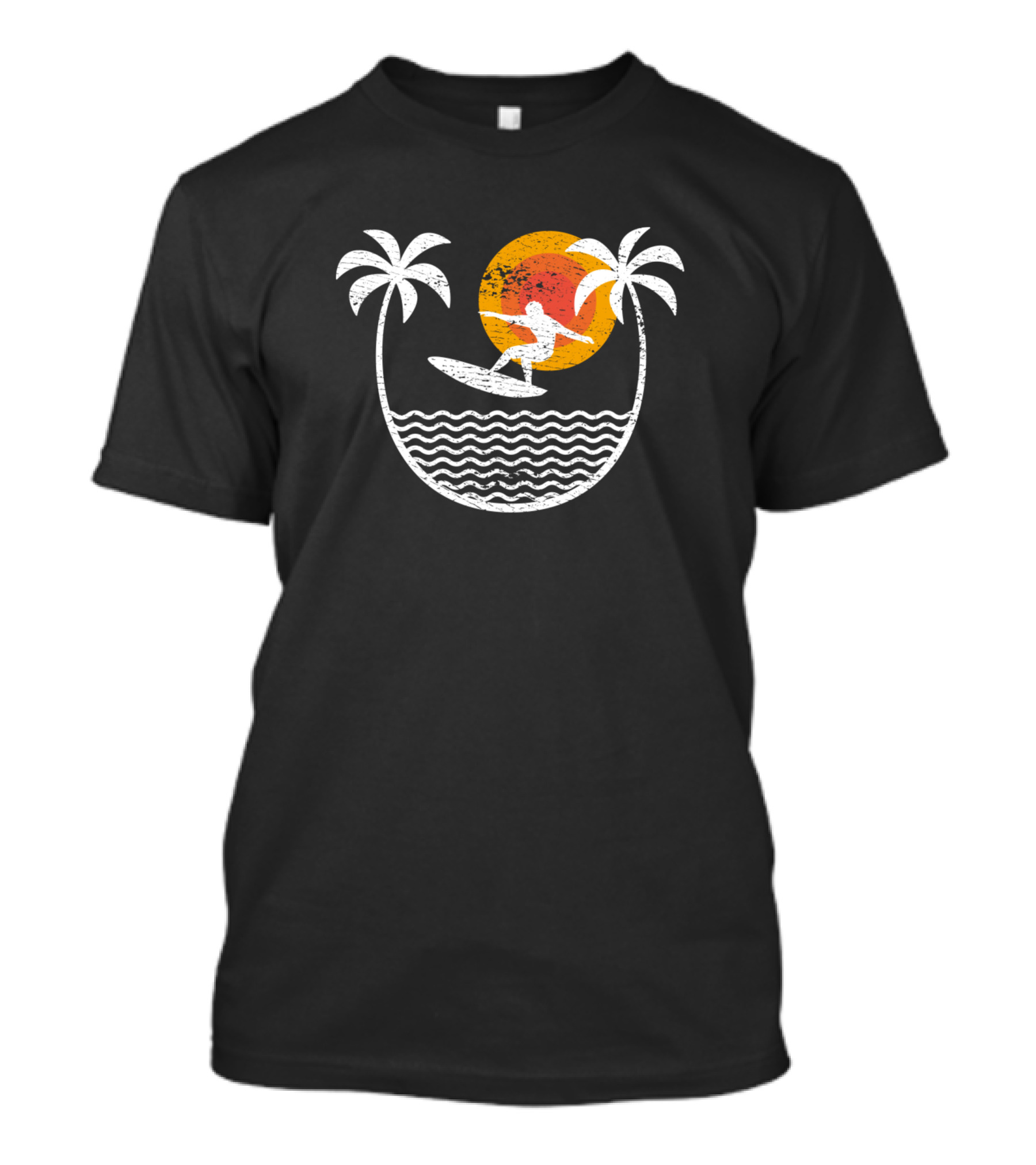 Surfer Kiteboarding Summer Sunset With Palm Trees And Waves T-Shirt