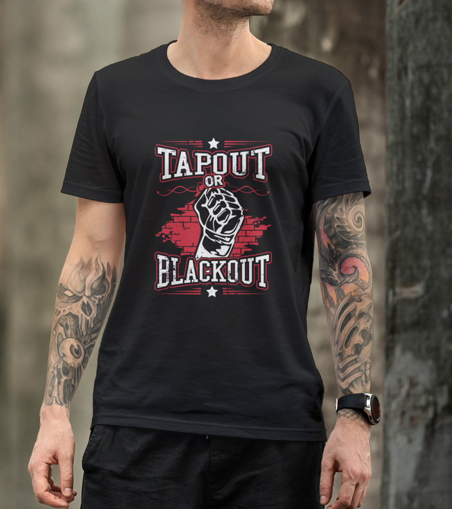 Tapout Or Blackout Fist With Red Brick Wall And Stars T-Shirt