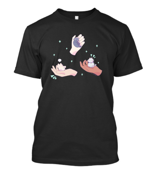 Tiny Cats In Hands With Stars And Speech Bubble T-Shirt