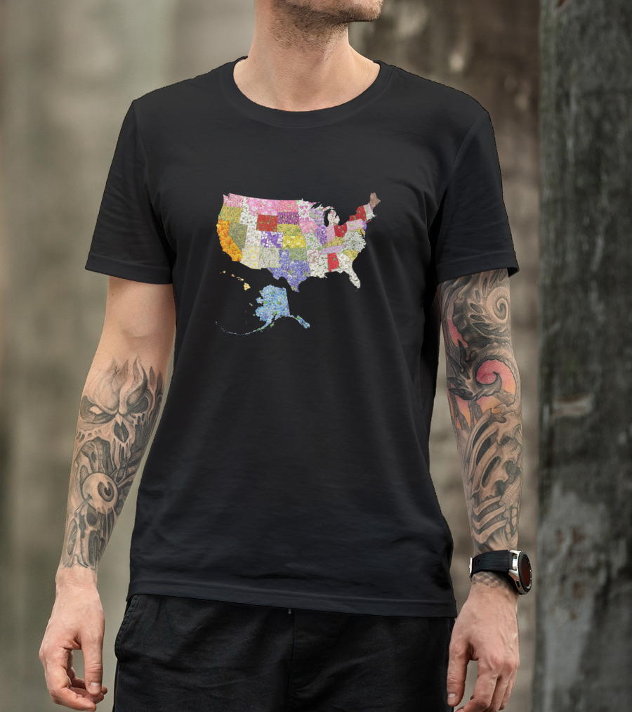 Usa In Flowers Map T-Shirt