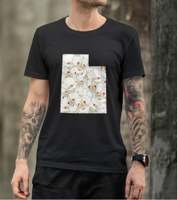 Utah State Outline With White Flower T-Shirt