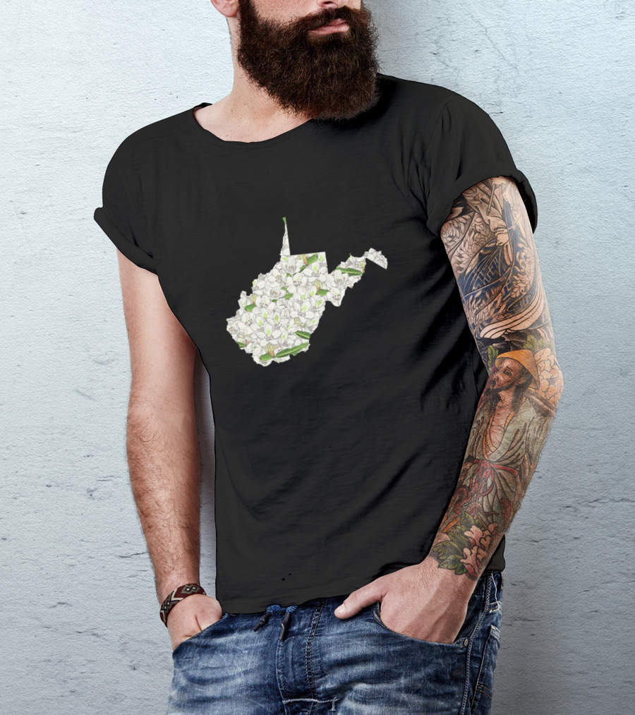 West Virginia State Silhouette Filled With White Floral T-Shirt