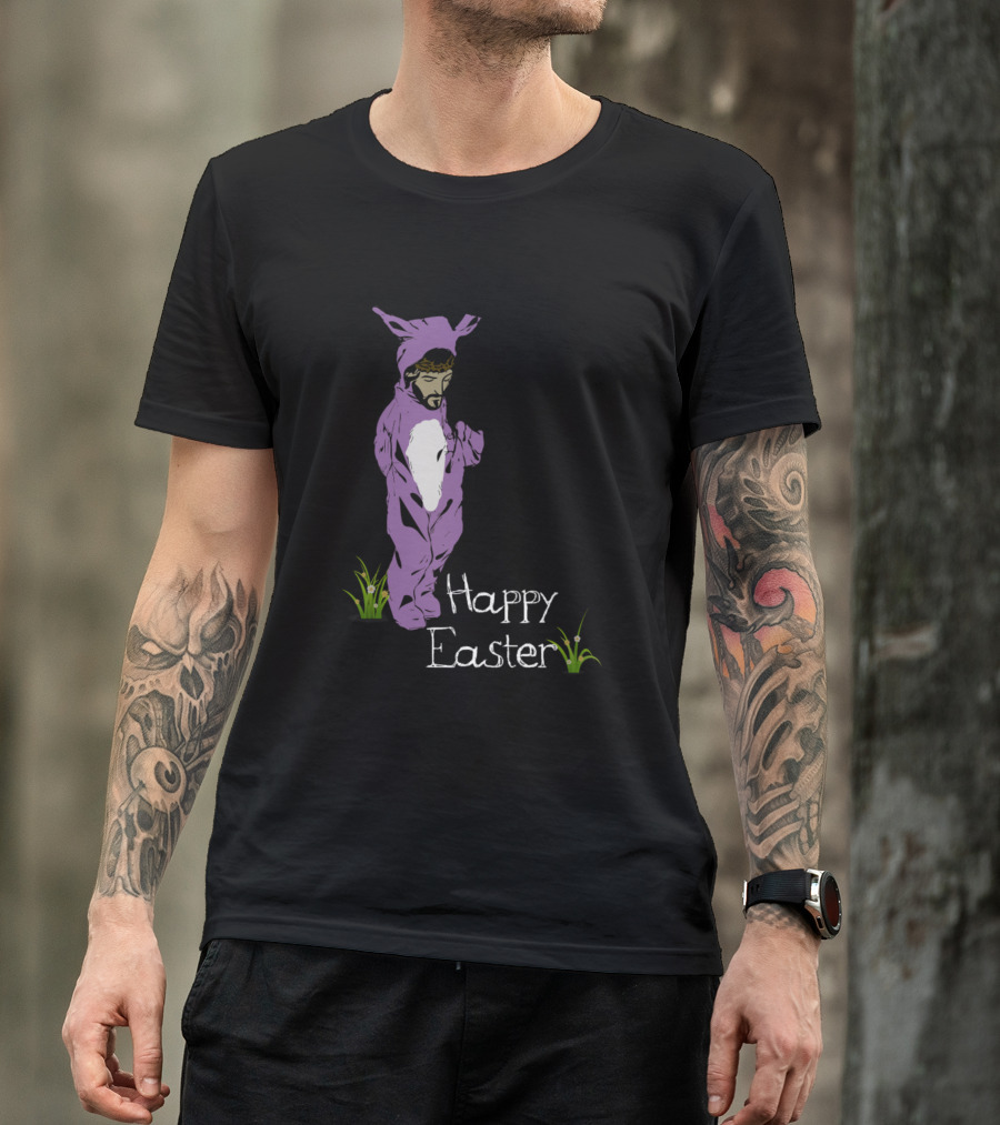Happy Easter Jesus In Purple Bunny Suit T-Shirt