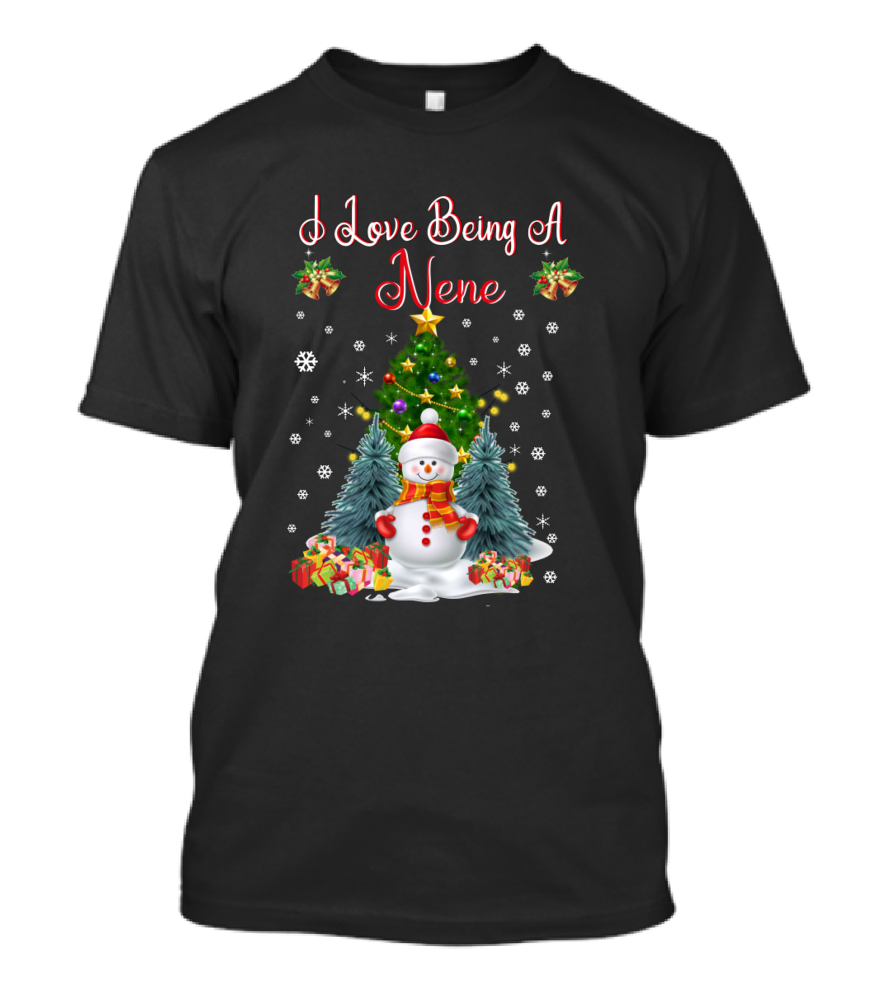 I Love Being A Nene Christmas Snowman With Gifts And Trees T-Shirt
