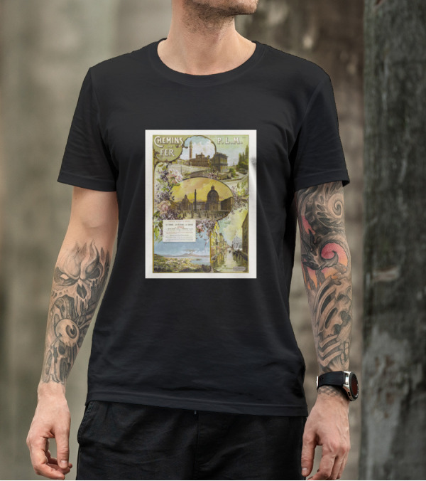 Chemins De Fer P.L.M. Italy France Vintage Railroad Travel 1897 Illustrative Landmarks T-Shirt