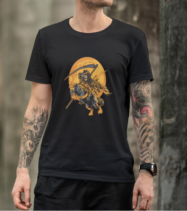 Jack O Lantern Pumpkin Knight Riding Under Full Moon T-Shirt