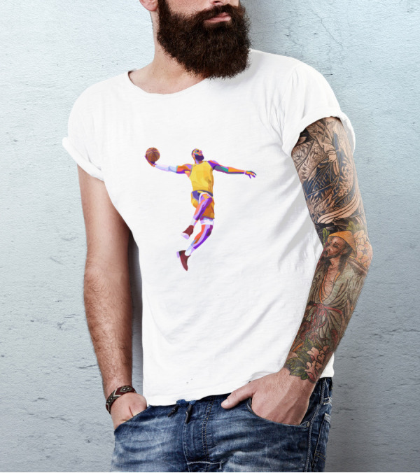 James Lebron Basketball Slam Dunk Colorful Abstract T-Shirt