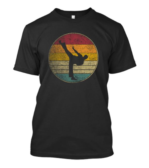 Karate Kung Fu Martial Arts Vintage Distressed Retro Striped Kick T-Shirt