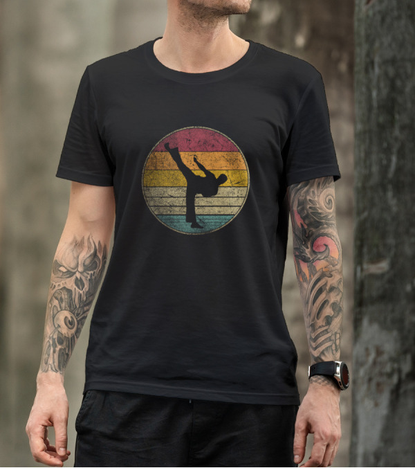 Karate Kung Fu Martial Arts Vintage Distressed Retro Striped Kick T-Shirt