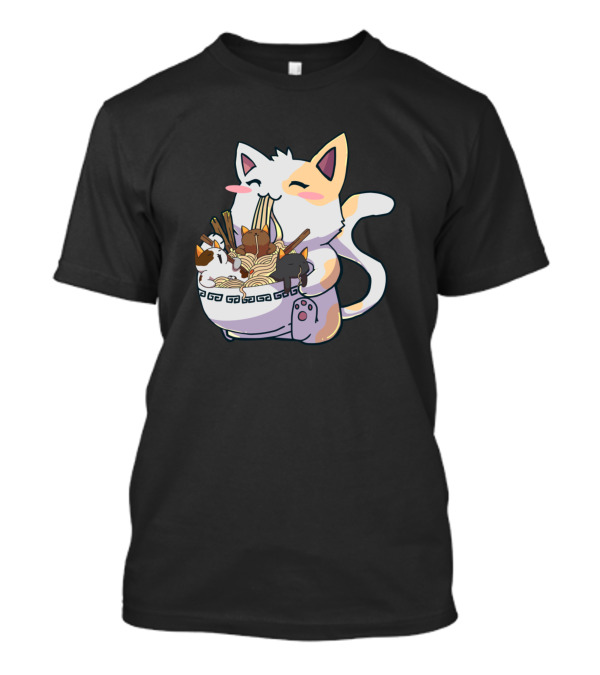Kawaii Neko Cat Enjoying Ramen Bowl Anime Japanese T-Shirt