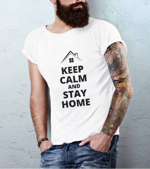 Keep Calm And Stay Home House Icon Dark T-Shirt