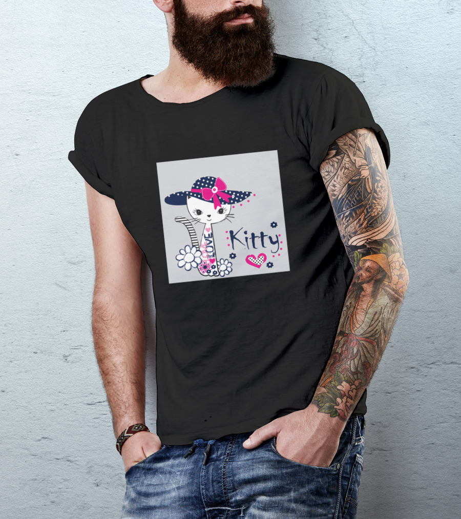 Kitty Love Polka Dot Bow Floral Heart T-Shirt