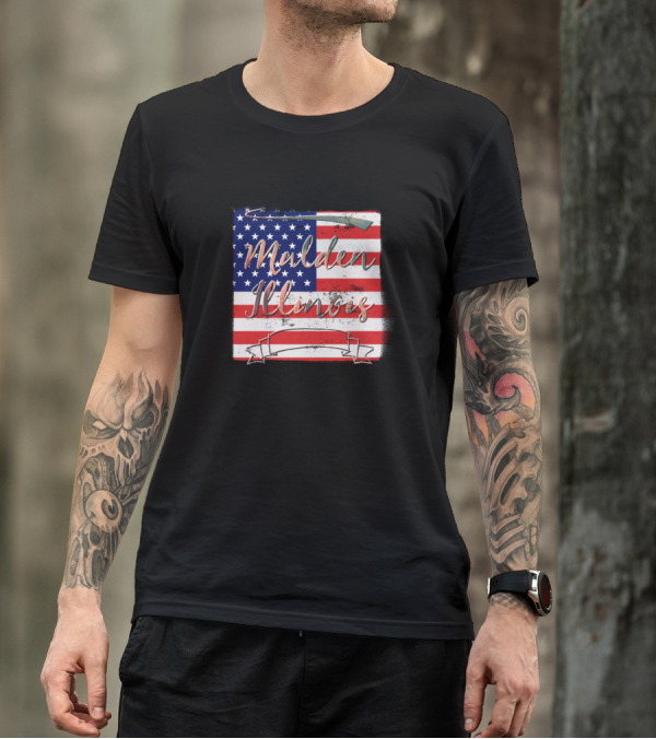 Malden Illinois American Flag Rifle Banner T-Shirt
