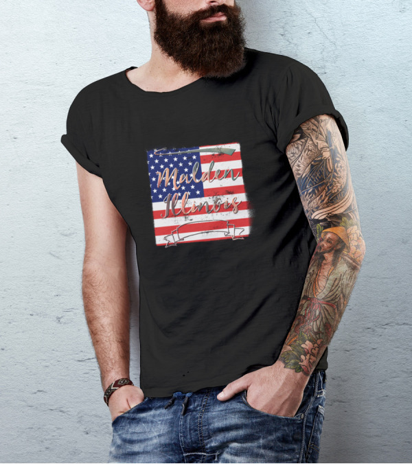 Malden Illinois American Flag Rifle Banner T-Shirt