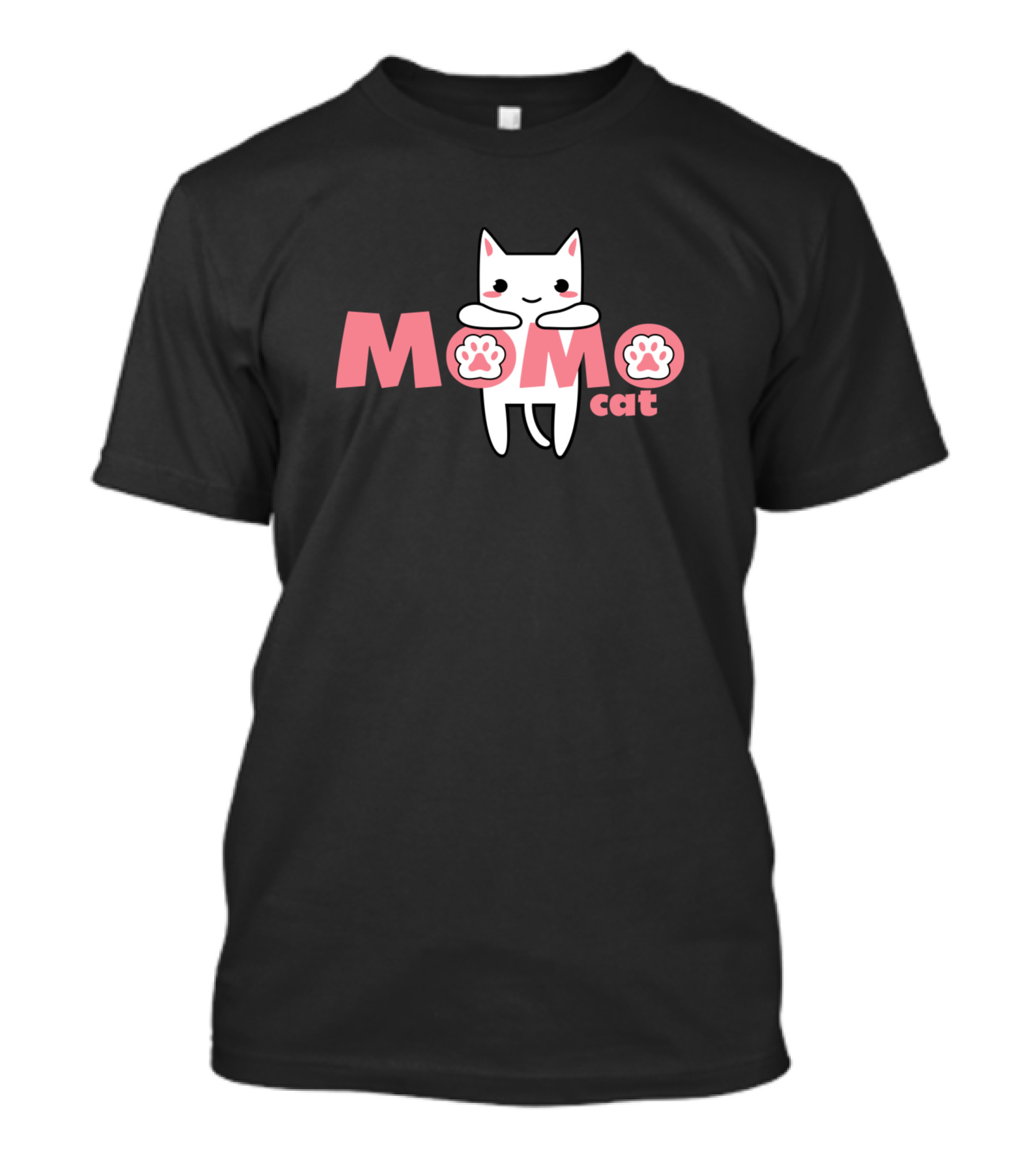 Momo Cat Cute Playful Cartoon Character With Pink Paw Prints T-Shirt