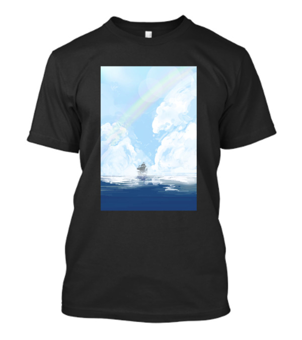 Ocean Broad Surface Scenic Voyage Under Cloudy Skies With Rainbow T-Shirt