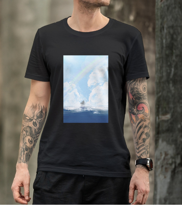 Ocean Broad Surface Scenic Voyage Under Cloudy Skies With Rainbow T-Shirt