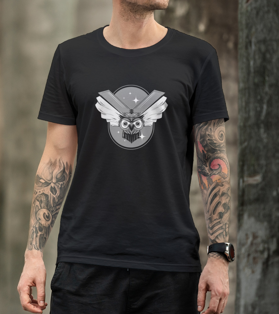 Owl Lover Presents Winged Emblem With Starry Background T-Shirt