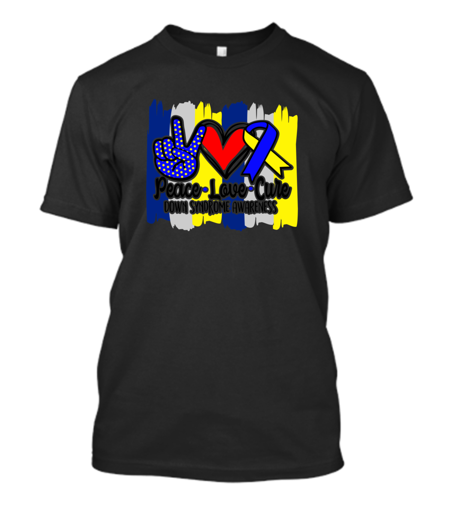 Peace Love Cure Down Syndrome Awareness With Blue Yellow T-Shirt