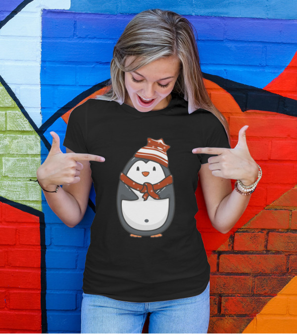Penguin Baby Cute With Red Hat And Scarf T-Shirt